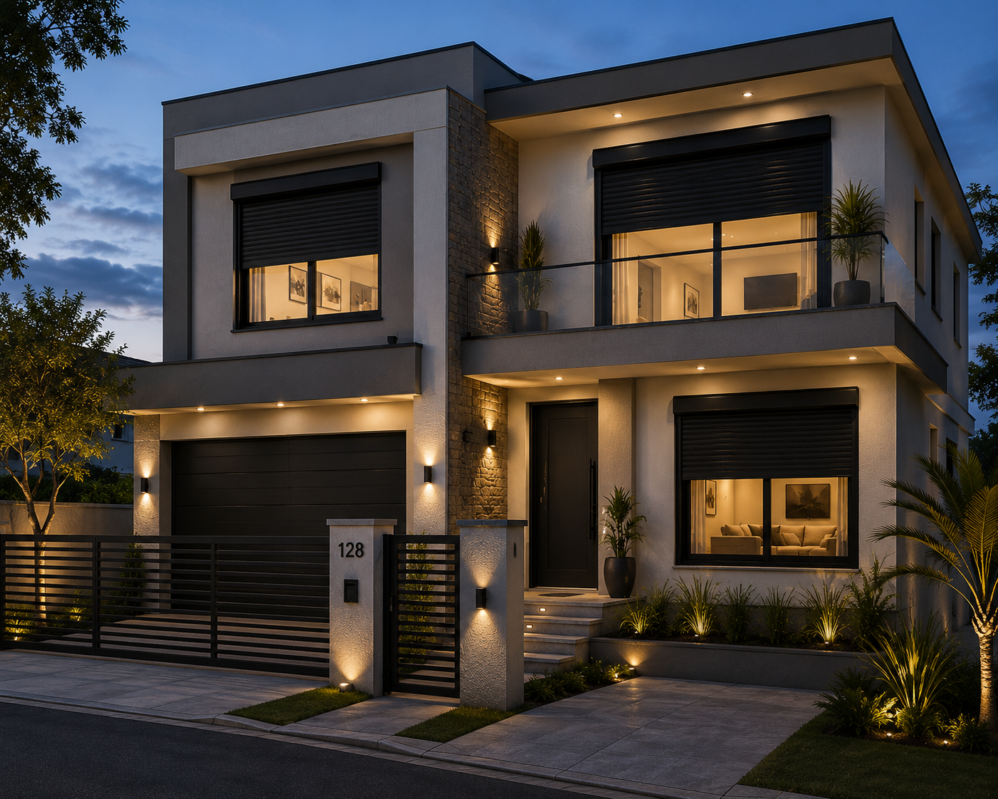 Fachada noturna — preta